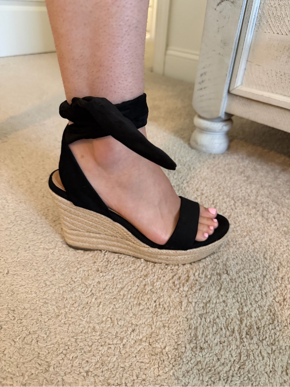 Dream Pairs Black Suede Wrap-Ankle Wedge Sandals